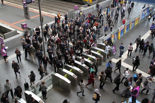 Crowd exiting station